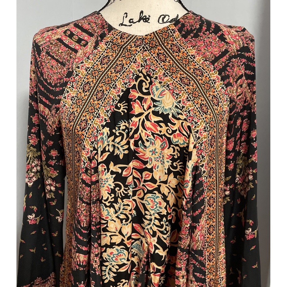 Free People Stevie Dress Floral Boho Festival Printed Mini Tunic Bell Sleeves XS - Picture 7 of 11